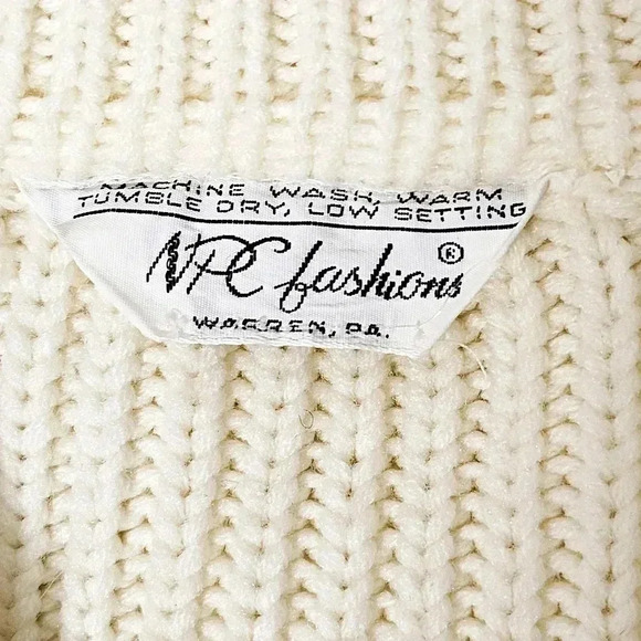 🛑 NPC Fashions Vintage 1970's Womens Cream Button-up Knit Sweater S-M - Picture 10 of 10
